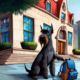 emi the giant schnauzer in front of a school kids are going back to school