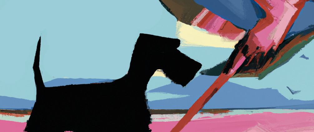 emi the giant schnauzer and a elefant traveling the african continent, blue sky an flamingos flying